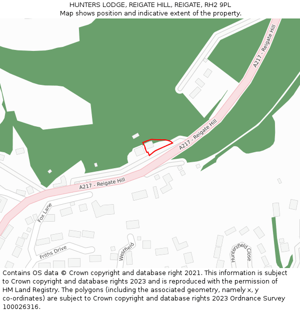 HUNTERS LODGE, REIGATE HILL, REIGATE, RH2 9PL: Location map and indicative extent of plot
