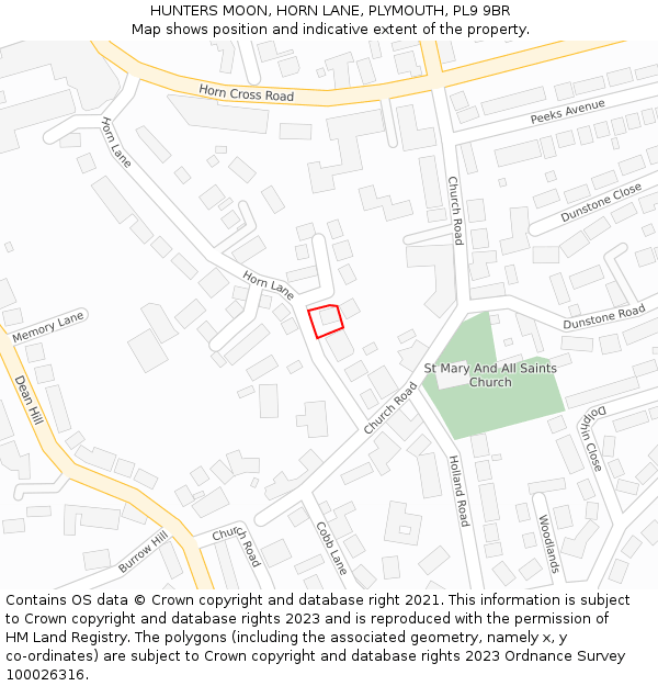 HUNTERS MOON, HORN LANE, PLYMOUTH, PL9 9BR: Location map and indicative extent of plot