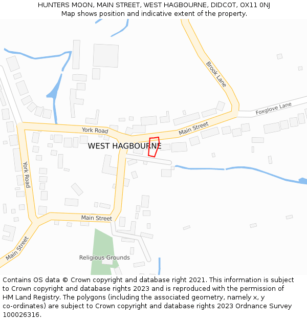 HUNTERS MOON, MAIN STREET, WEST HAGBOURNE, DIDCOT, OX11 0NJ: Location map and indicative extent of plot