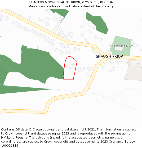 HUNTERS MOON, SHAUGH PRIOR, PLYMOUTH, PL7 5HA: Location map and indicative extent of plot