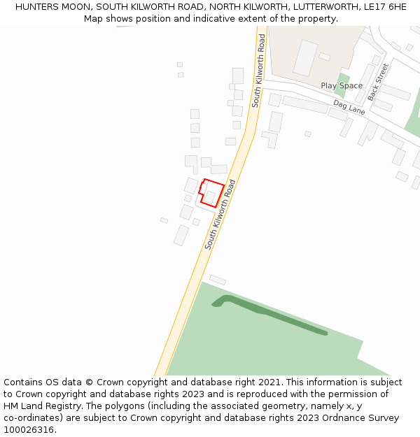 HUNTERS MOON, SOUTH KILWORTH ROAD, NORTH KILWORTH, LUTTERWORTH, LE17 6HE: Location map and indicative extent of plot