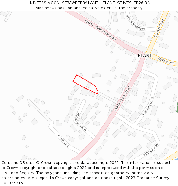 HUNTERS MOON, STRAWBERRY LANE, LELANT, ST IVES, TR26 3JN: Location map and indicative extent of plot