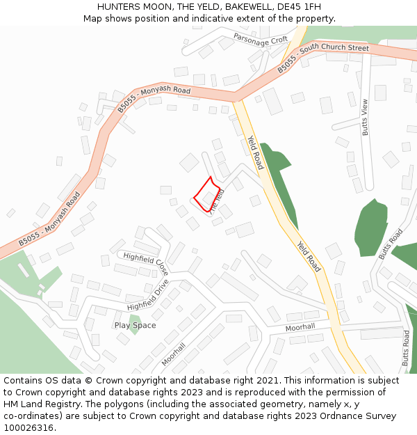 HUNTERS MOON, THE YELD, BAKEWELL, DE45 1FH: Location map and indicative extent of plot