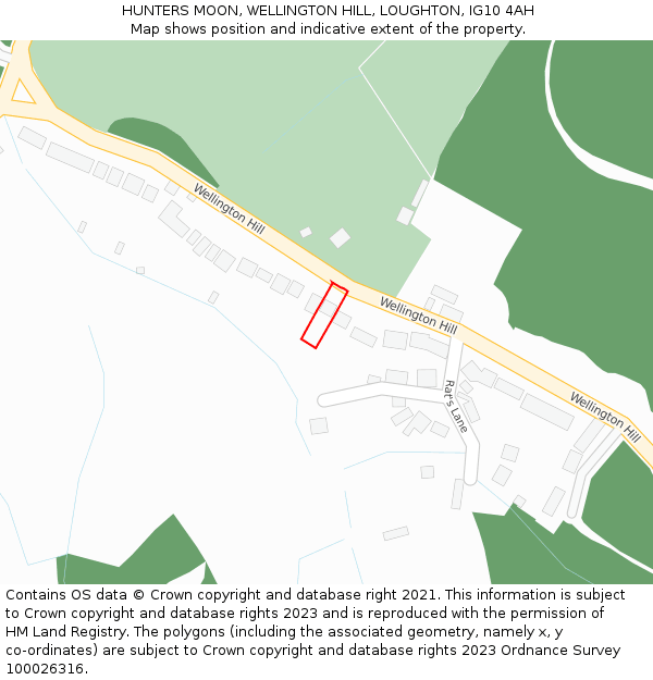 HUNTERS MOON, WELLINGTON HILL, LOUGHTON, IG10 4AH: Location map and indicative extent of plot