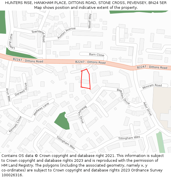 HUNTERS RISE, HANKHAM PLACE, DITTONS ROAD, STONE CROSS, PEVENSEY, BN24 5ER: Location map and indicative extent of plot