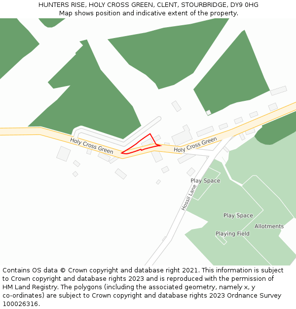 HUNTERS RISE, HOLY CROSS GREEN, CLENT, STOURBRIDGE, DY9 0HG: Location map and indicative extent of plot