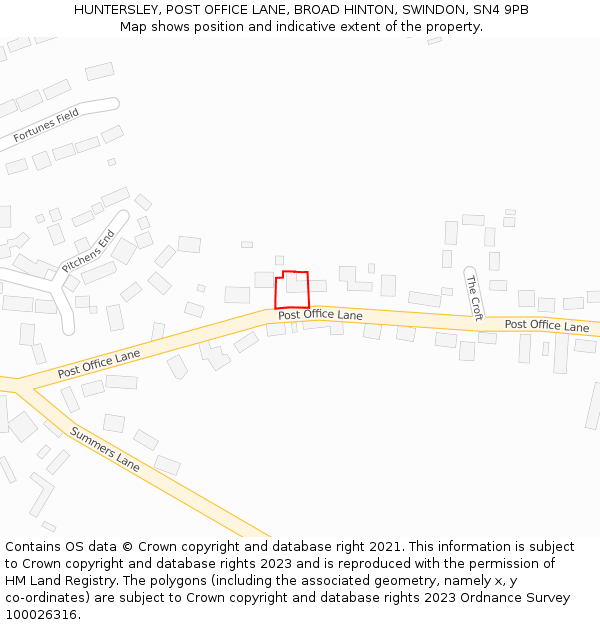 HUNTERSLEY, POST OFFICE LANE, BROAD HINTON, SWINDON, SN4 9PB: Location map and indicative extent of plot