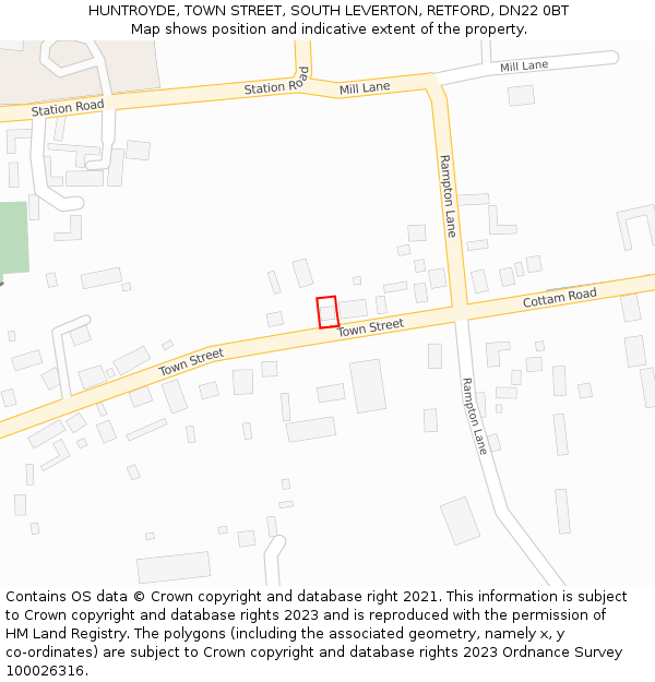 HUNTROYDE, TOWN STREET, SOUTH LEVERTON, RETFORD, DN22 0BT: Location map and indicative extent of plot