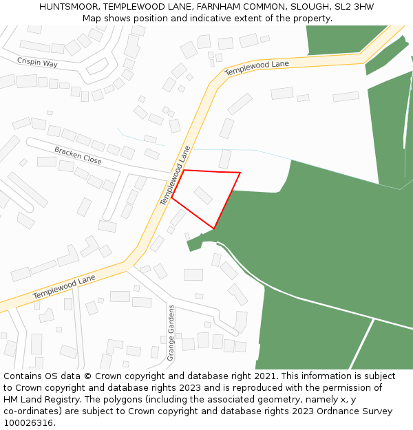 HUNTSMOOR, TEMPLEWOOD LANE, FARNHAM COMMON, SLOUGH, SL2 3HW: Location map and indicative extent of plot