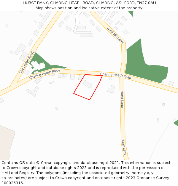 HURST BANK, CHARING HEATH ROAD, CHARING, ASHFORD, TN27 0AU: Location map and indicative extent of plot