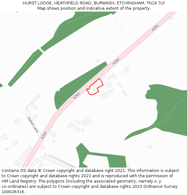 HURST LODGE, HEATHFIELD ROAD, BURWASH, ETCHINGHAM, TN19 7LF: Location map and indicative extent of plot