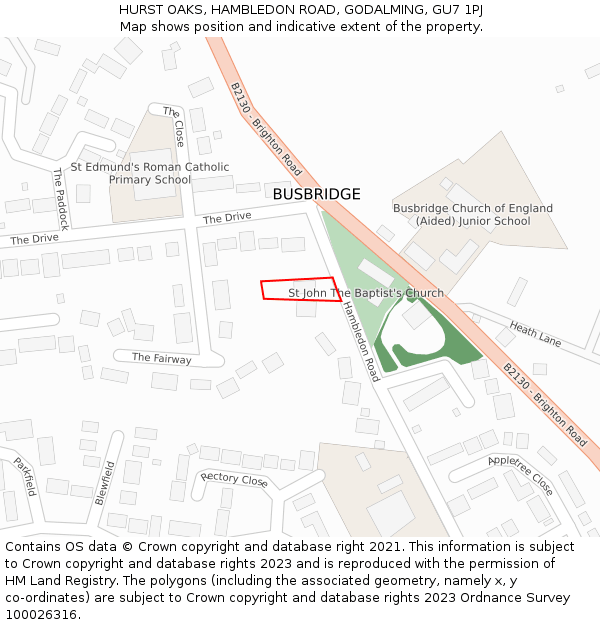 HURST OAKS, HAMBLEDON ROAD, GODALMING, GU7 1PJ: Location map and indicative extent of plot