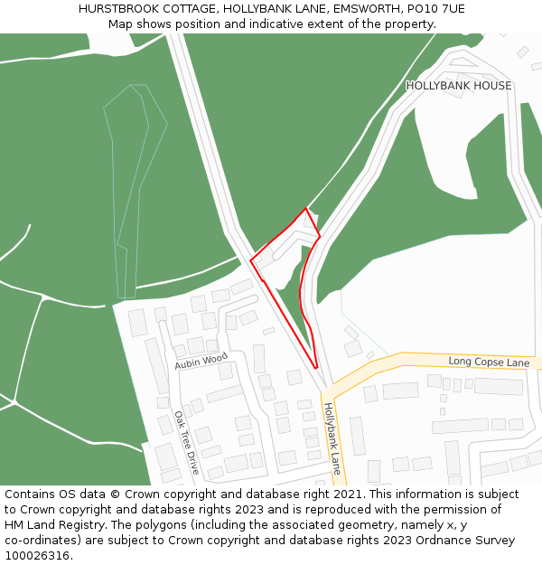 HURSTBROOK COTTAGE, HOLLYBANK LANE, EMSWORTH, PO10 7UE: Location map and indicative extent of plot