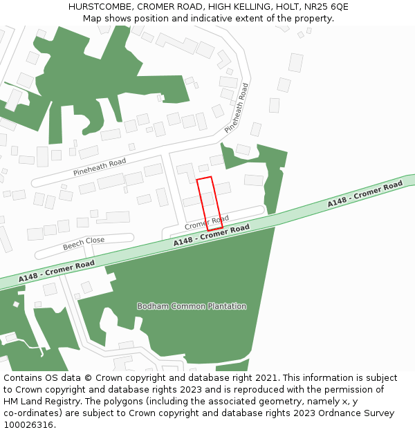 HURSTCOMBE, CROMER ROAD, HIGH KELLING, HOLT, NR25 6QE: Location map and indicative extent of plot