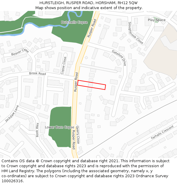 HURSTLEIGH, RUSPER ROAD, HORSHAM, RH12 5QW: Location map and indicative extent of plot