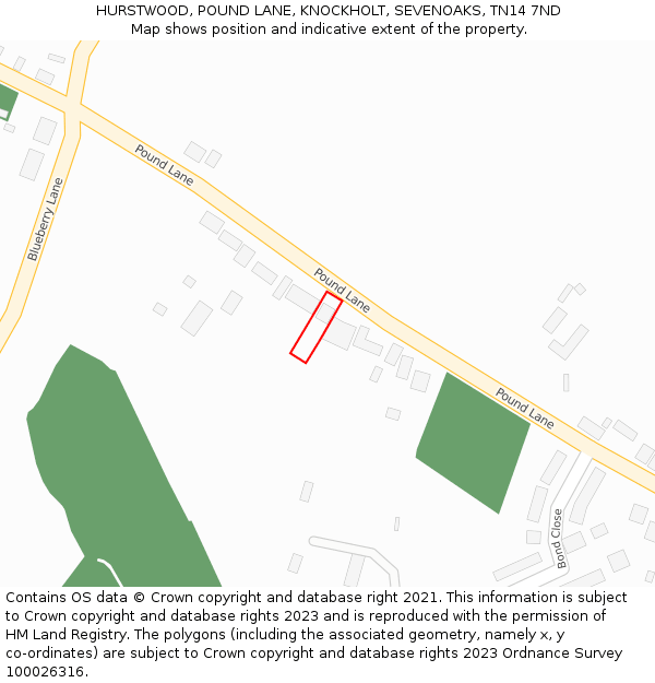 HURSTWOOD, POUND LANE, KNOCKHOLT, SEVENOAKS, TN14 7ND: Location map and indicative extent of plot