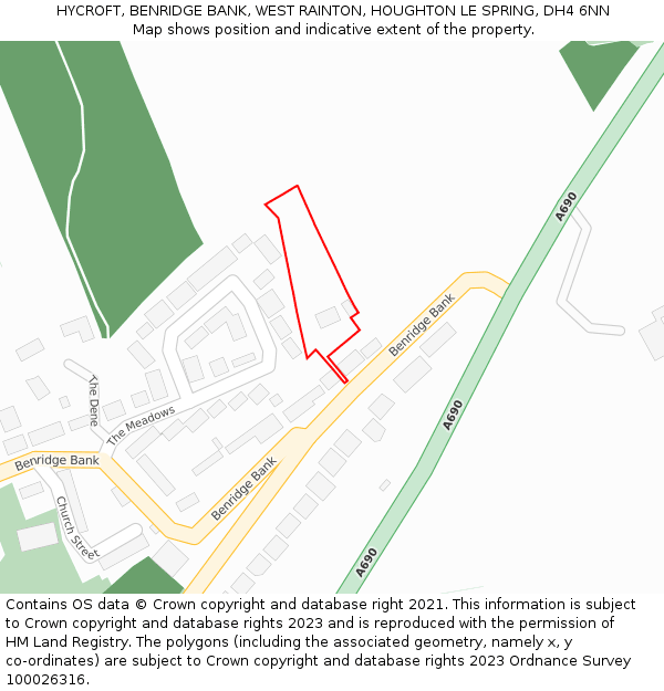 HYCROFT, BENRIDGE BANK, WEST RAINTON, HOUGHTON LE SPRING, DH4 6NN: Location map and indicative extent of plot