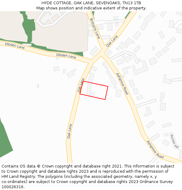 HYDE COTTAGE, OAK LANE, SEVENOAKS, TN13 1TB: Location map and indicative extent of plot