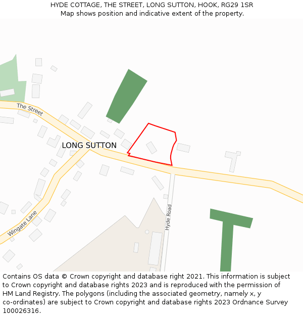 HYDE COTTAGE, THE STREET, LONG SUTTON, HOOK, RG29 1SR: Location map and indicative extent of plot