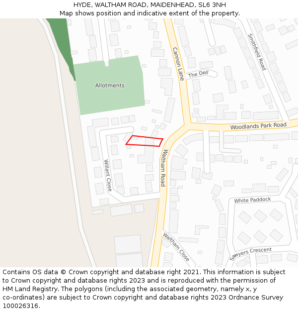 HYDE, WALTHAM ROAD, MAIDENHEAD, SL6 3NH: Location map and indicative extent of plot