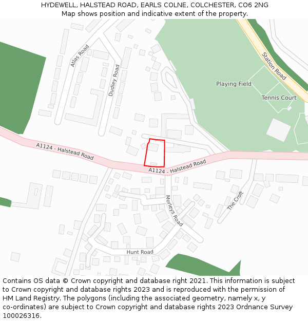 HYDEWELL, HALSTEAD ROAD, EARLS COLNE, COLCHESTER, CO6 2NG: Location map and indicative extent of plot