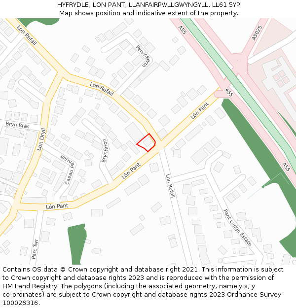 HYFRYDLE, LON PANT, LLANFAIRPWLLGWYNGYLL, LL61 5YP: Location map and indicative extent of plot