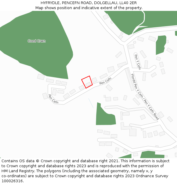 HYFRYDLE, PENCEFN ROAD, DOLGELLAU, LL40 2ER: Location map and indicative extent of plot