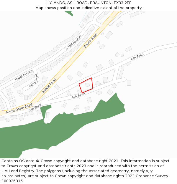 HYLANDS, ASH ROAD, BRAUNTON, EX33 2EF: Location map and indicative extent of plot