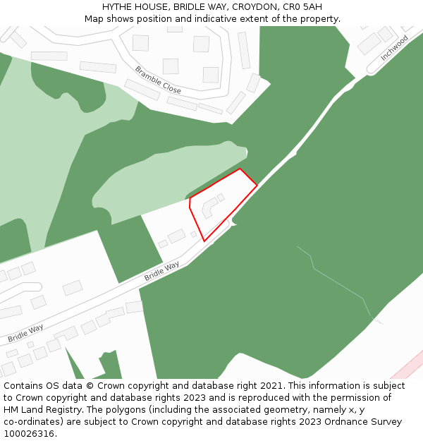 HYTHE HOUSE, BRIDLE WAY, CROYDON, CR0 5AH: Location map and indicative extent of plot