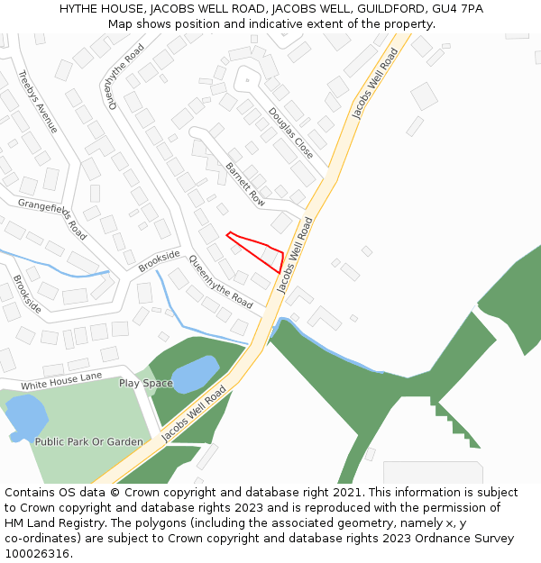 HYTHE HOUSE, JACOBS WELL ROAD, JACOBS WELL, GUILDFORD, GU4 7PA: Location map and indicative extent of plot