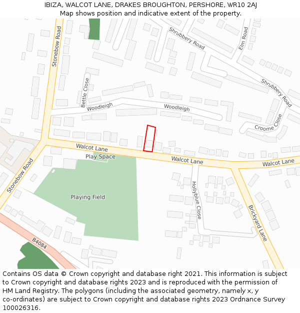 IBIZA, WALCOT LANE, DRAKES BROUGHTON, PERSHORE, WR10 2AJ: Location map and indicative extent of plot