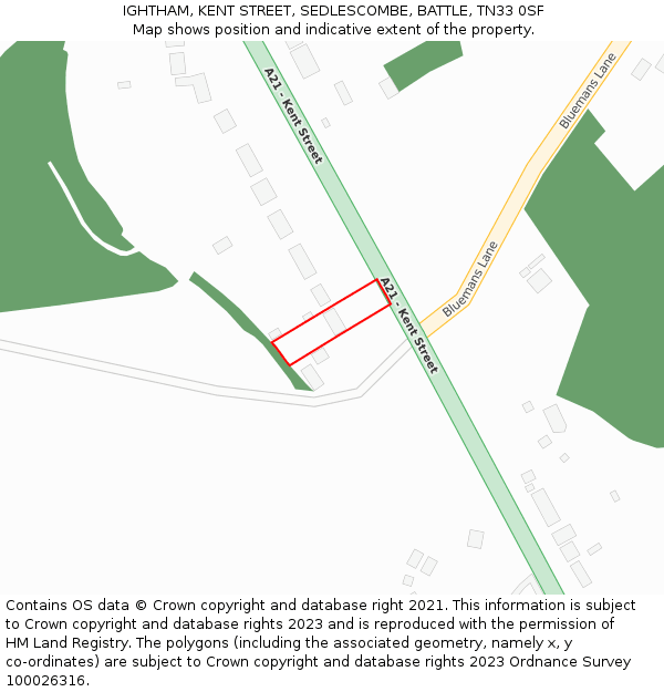 IGHTHAM, KENT STREET, SEDLESCOMBE, BATTLE, TN33 0SF: Location map and indicative extent of plot