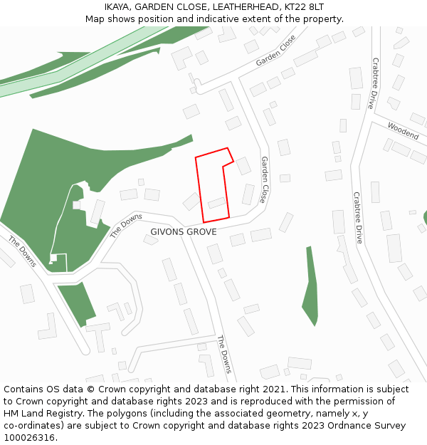 IKAYA, GARDEN CLOSE, LEATHERHEAD, KT22 8LT: Location map and indicative extent of plot