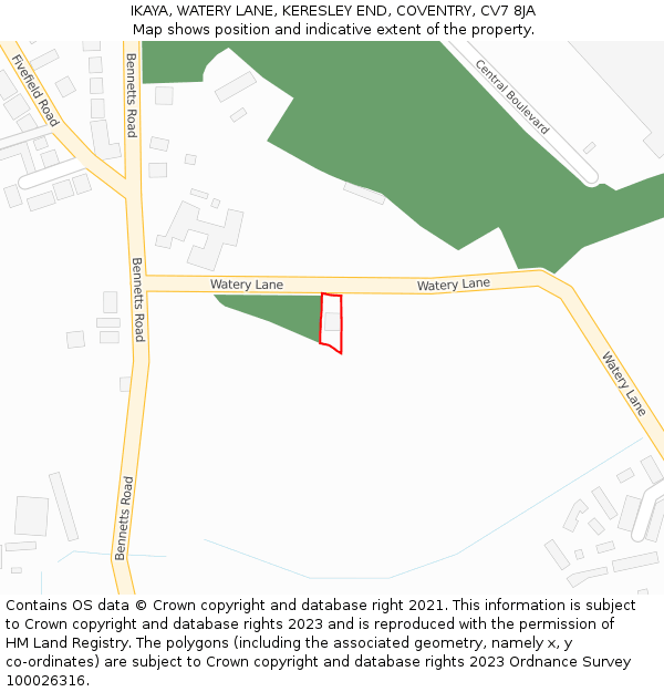 IKAYA, WATERY LANE, KERESLEY END, COVENTRY, CV7 8JA: Location map and indicative extent of plot