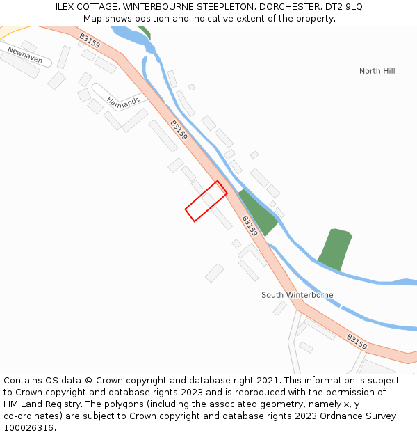 ILEX COTTAGE, WINTERBOURNE STEEPLETON, DORCHESTER, DT2 9LQ: Location map and indicative extent of plot