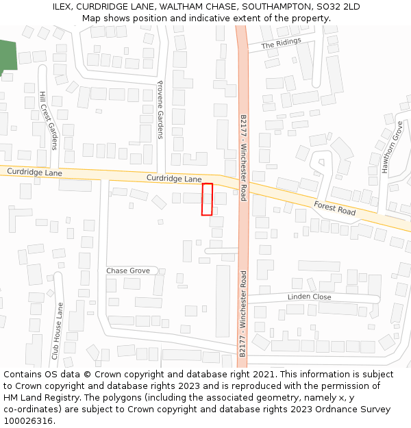 ILEX, CURDRIDGE LANE, WALTHAM CHASE, SOUTHAMPTON, SO32 2LD: Location map and indicative extent of plot