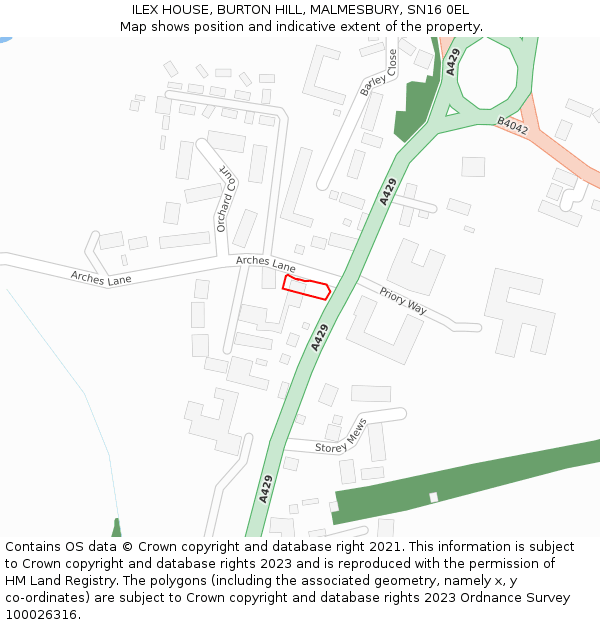 ILEX HOUSE, BURTON HILL, MALMESBURY, SN16 0EL: Location map and indicative extent of plot