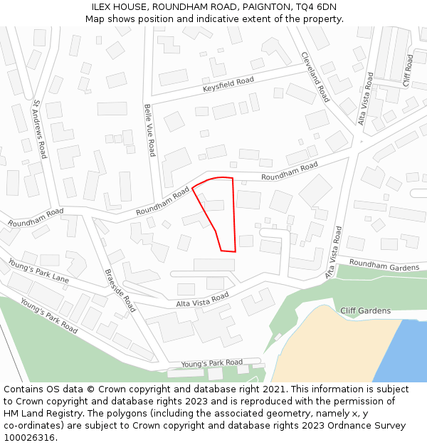ILEX HOUSE, ROUNDHAM ROAD, PAIGNTON, TQ4 6DN: Location map and indicative extent of plot
