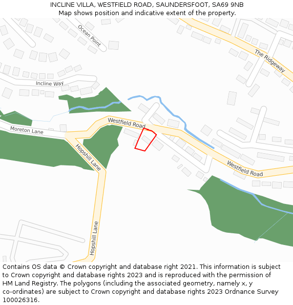 INCLINE VILLA, WESTFIELD ROAD, SAUNDERSFOOT, SA69 9NB: Location map and indicative extent of plot