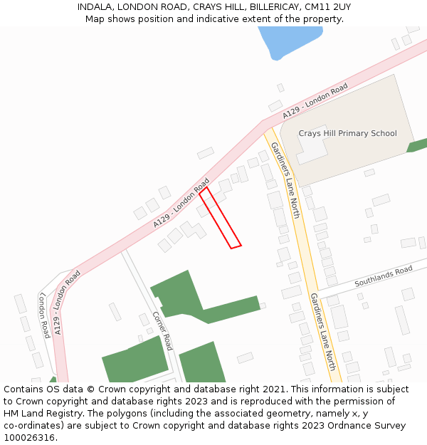 INDALA, LONDON ROAD, CRAYS HILL, BILLERICAY, CM11 2UY: Location map and indicative extent of plot
