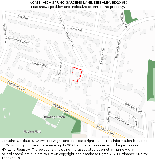 INGATE, HIGH SPRING GARDENS LANE, KEIGHLEY, BD20 6JX: Location map and indicative extent of plot