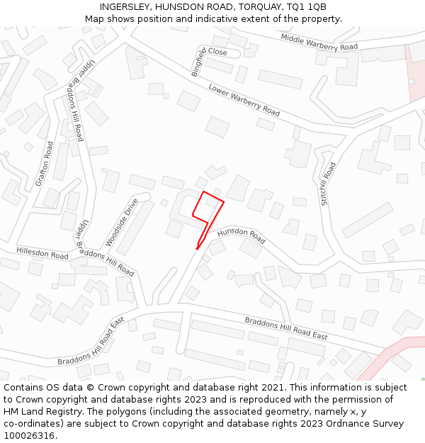 INGERSLEY, HUNSDON ROAD, TORQUAY, TQ1 1QB: Location map and indicative extent of plot