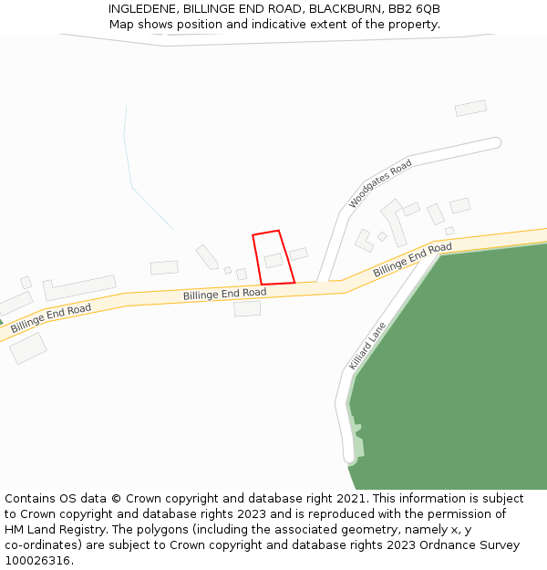 INGLEDENE, BILLINGE END ROAD, BLACKBURN, BB2 6QB: Location map and indicative extent of plot