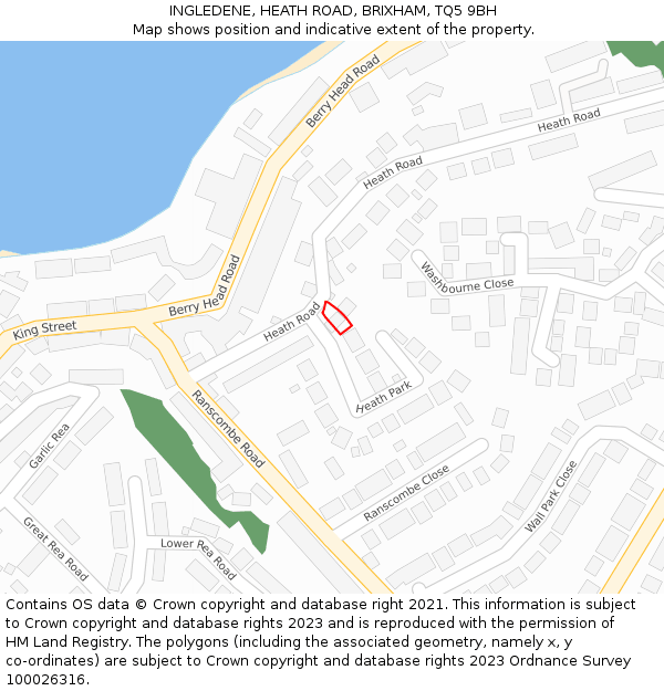 INGLEDENE, HEATH ROAD, BRIXHAM, TQ5 9BH: Location map and indicative extent of plot