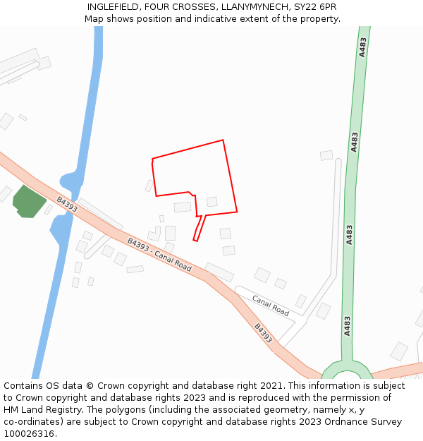 INGLEFIELD, FOUR CROSSES, LLANYMYNECH, SY22 6PR: Location map and indicative extent of plot