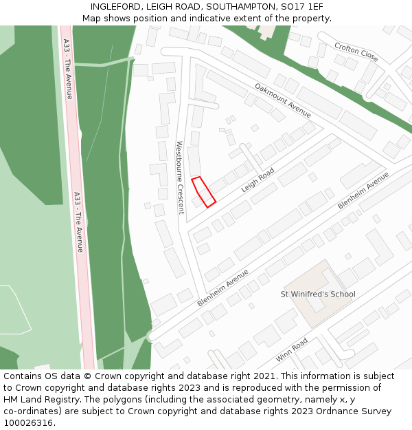 INGLEFORD, LEIGH ROAD, SOUTHAMPTON, SO17 1EF: Location map and indicative extent of plot