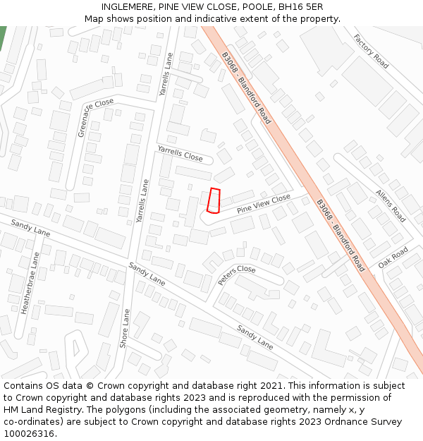 INGLEMERE, PINE VIEW CLOSE, POOLE, BH16 5ER: Location map and indicative extent of plot