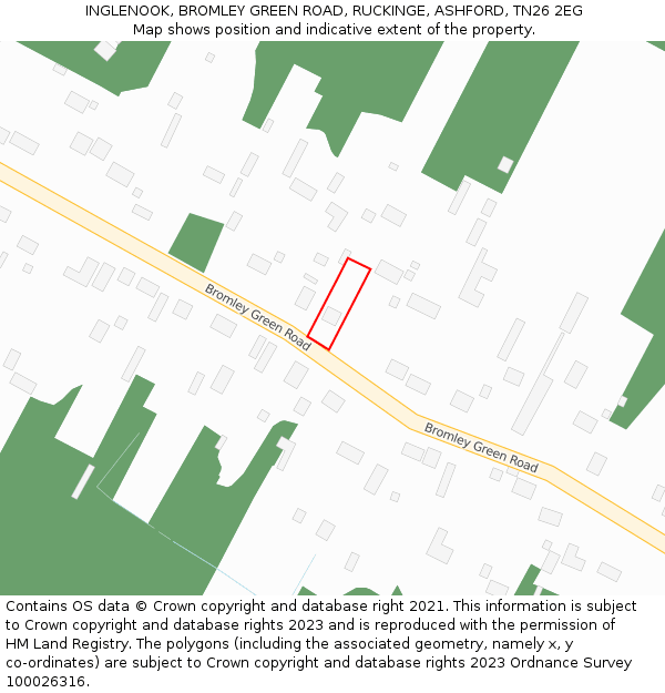 INGLENOOK, BROMLEY GREEN ROAD, RUCKINGE, ASHFORD, TN26 2EG: Location map and indicative extent of plot