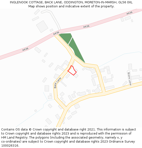 INGLENOOK COTTAGE, BACK LANE, ODDINGTON, MORETON-IN-MARSH, GL56 0XL: Location map and indicative extent of plot