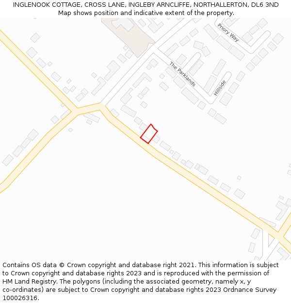 INGLENOOK COTTAGE, CROSS LANE, INGLEBY ARNCLIFFE, NORTHALLERTON, DL6 3ND: Location map and indicative extent of plot